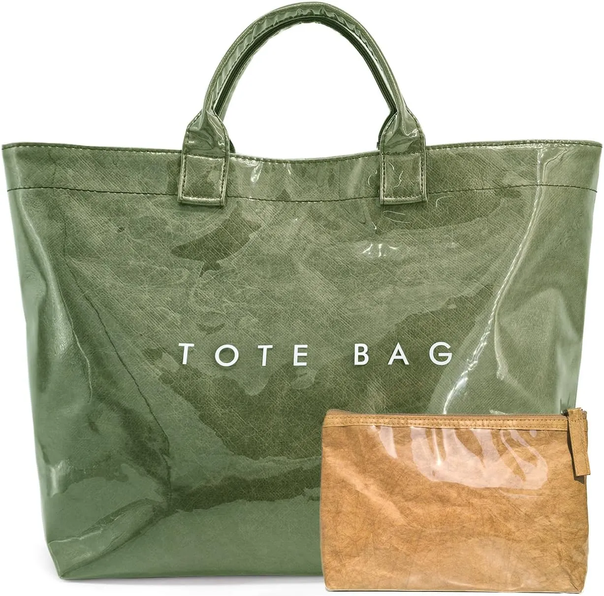 Trendy PVC Tote Bag for Women, Kraft Paper Letter Print Tote Bag Large Hobo Handbags with Top Handle
