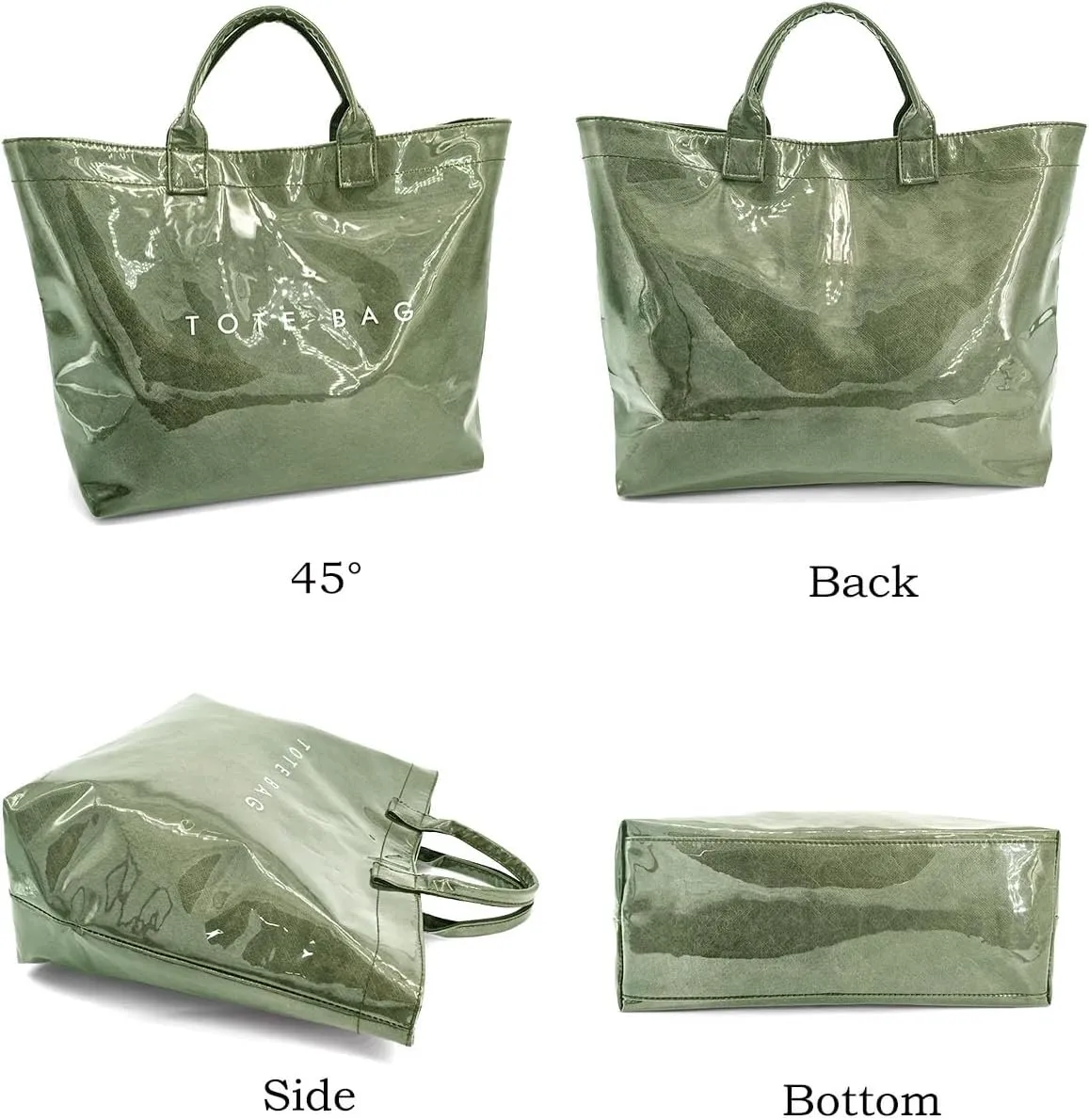 Trendy PVC Tote Bag for Women, Kraft Paper Letter Print Tote Bag Large Hobo Handbags with Top Handle