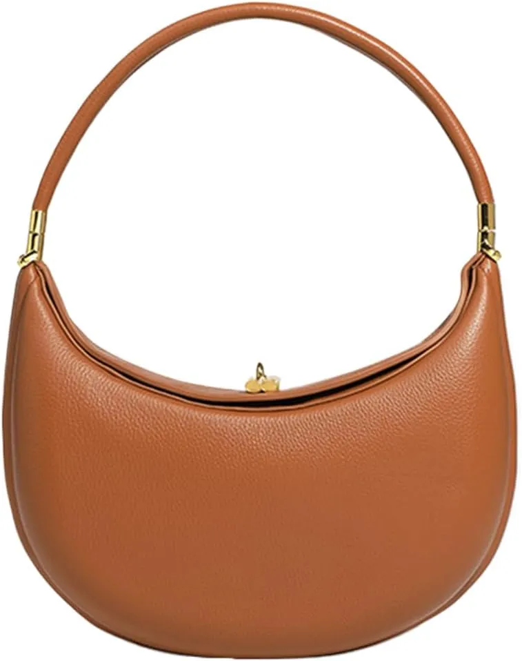 Trendy Shoulder Bag PU Leather Crescent Bag with Hasp Closure Stylish Casual Clutch Purse Soft Half Moon Bag for W