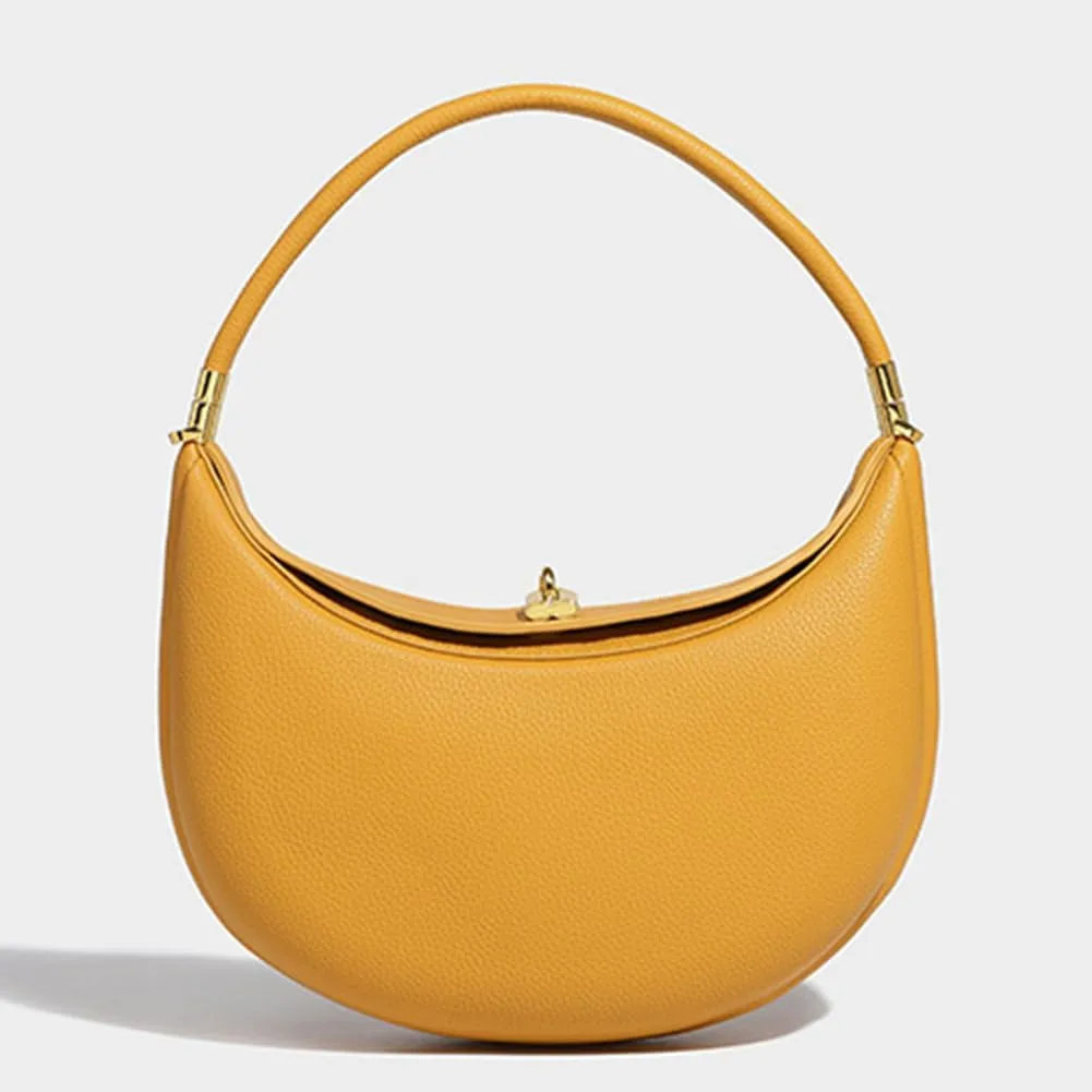 Trendy Shoulder Bag PU Leather Crescent Bag with Hasp Closure Stylish Casual Clutch Purse Soft Half Moon Bag for W