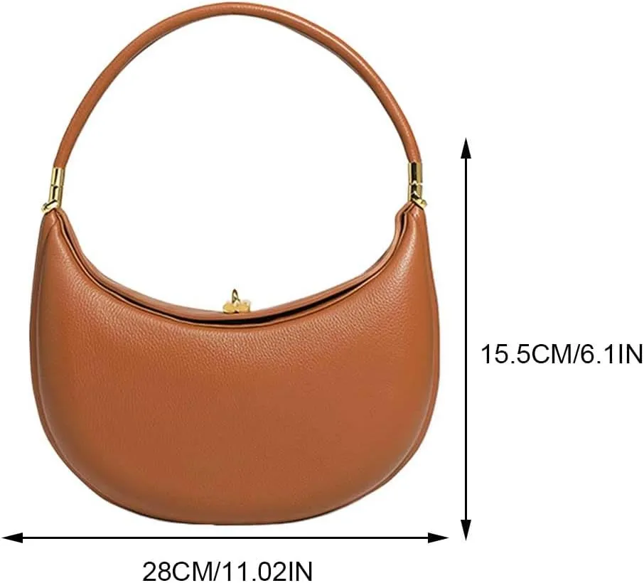 Trendy Shoulder Bag PU Leather Crescent Bag with Hasp Closure Stylish Casual Clutch Purse Soft Half Moon Bag for W
