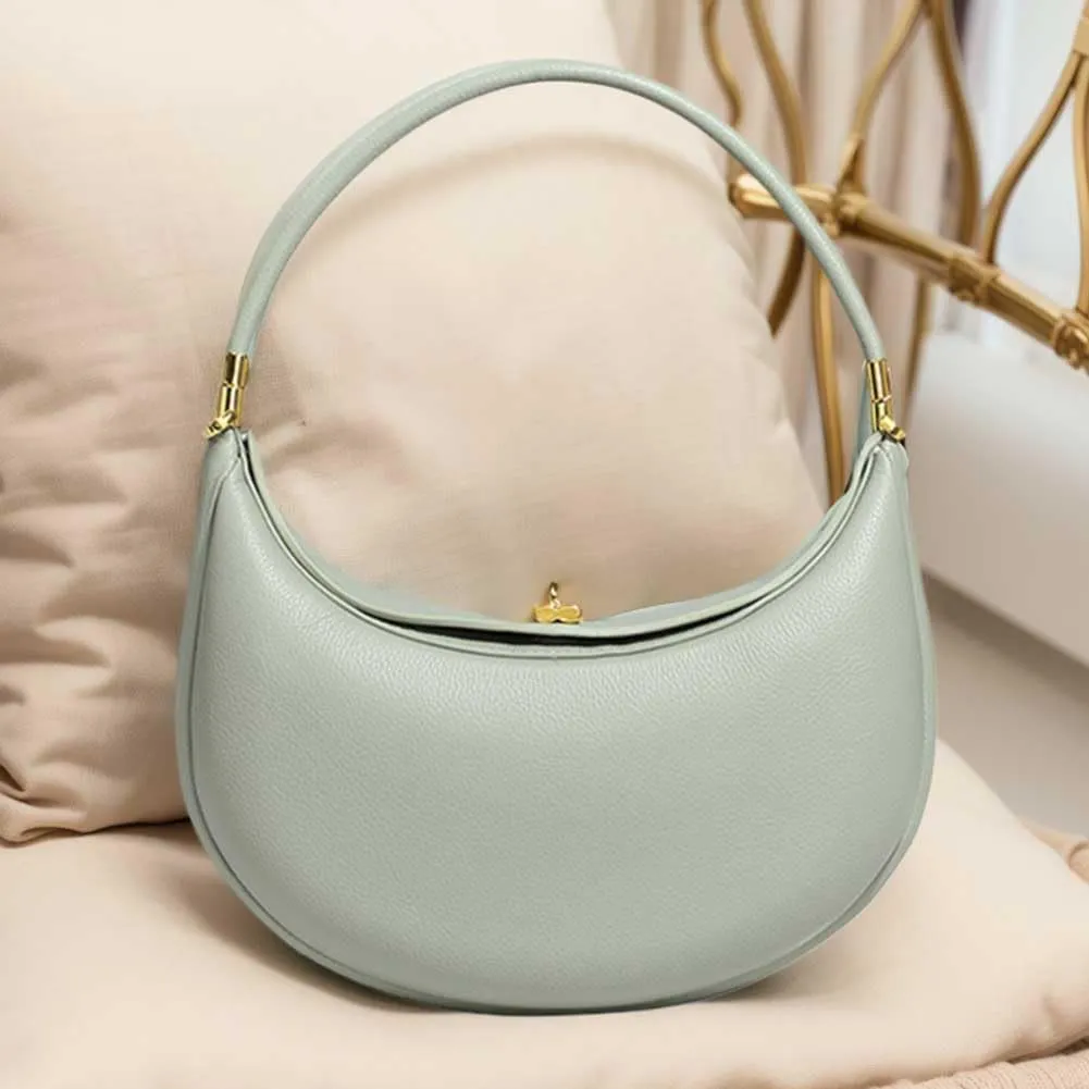 Trendy Shoulder Bag PU Leather Crescent Bag with Hasp Closure Stylish Casual Clutch Purse Soft Half Moon Bag for W