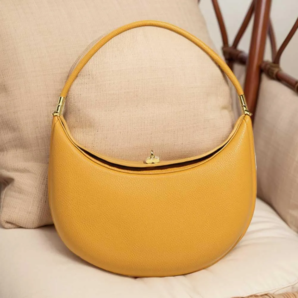 Trendy Shoulder Bag PU Leather Crescent Bag with Hasp Closure Stylish Casual Clutch Purse Soft Half Moon Bag for W