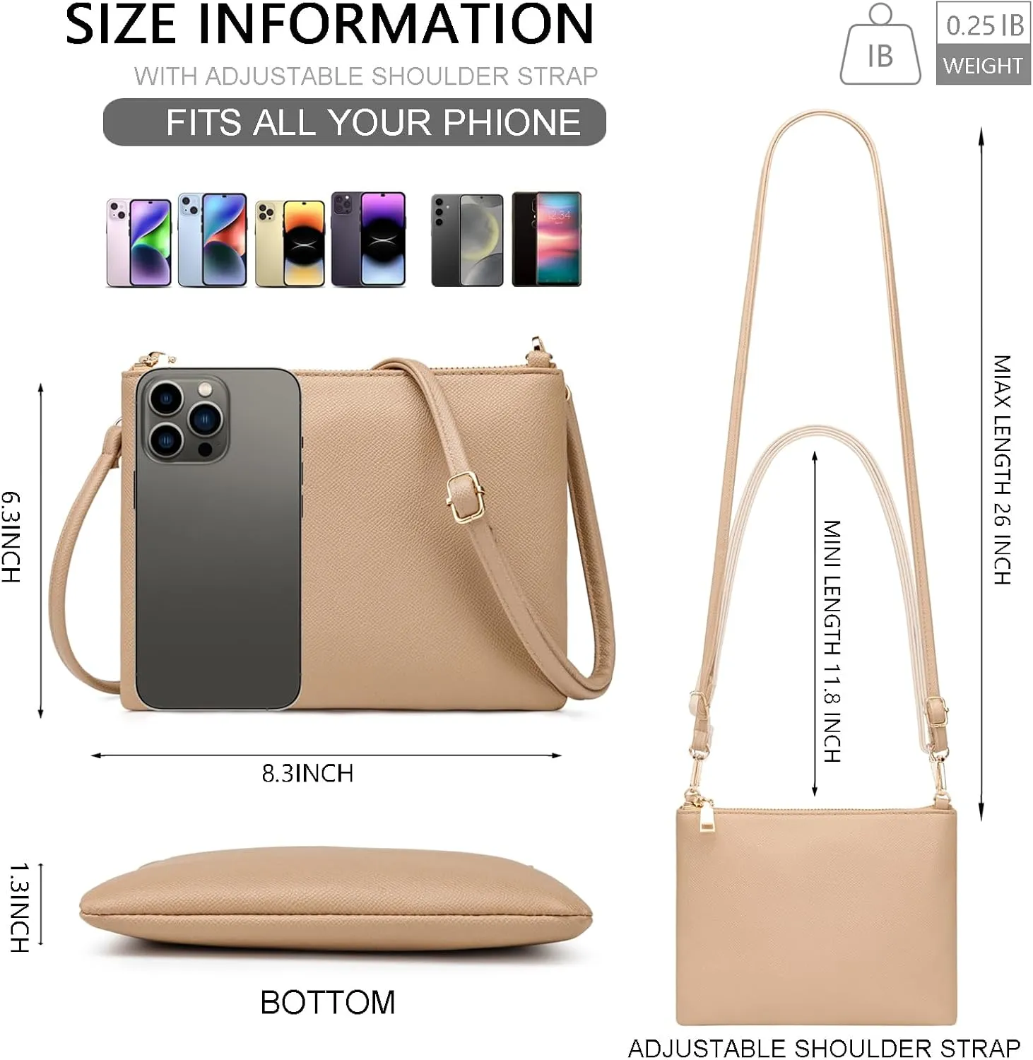 Trendy Small Crossbody Bags for Women Vegan Leather Simple Shoulder Purses Clutch Wallet with Adjustable Strap