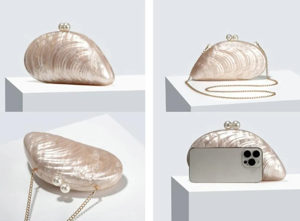 Trendy Wedding & Evening Clutch - Asymmetric Shell-Shaped Acrylic Single-Shoulder & Crossbody Bag