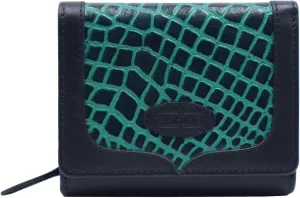 Tri Fold Nappa Flat Geniune Leather Large Capacity Croco Emobossed Printed Compact Wallet for Women With ID Windows Zipper Pocket Multipurpose Use phone holder wallet