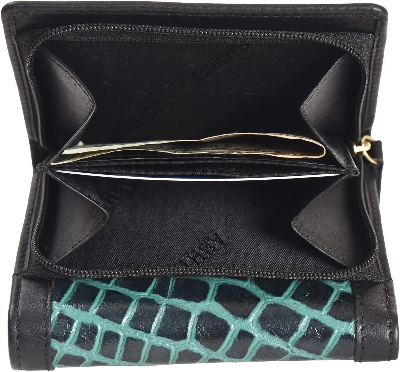 Tri Fold Nappa Flat Geniune Leather Large Capacity Croco Emobossed Printed Compact Wallet for Women With ID Windows Zipper Pocket Multipurpose Use phone holder wallet