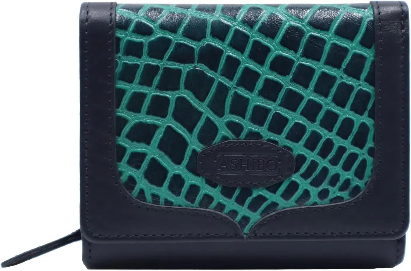 Tri Fold Nappa Flat Geniune Leather Large Capacity Croco Emobossed Printed Compact Wallet for Women With ID Windows Zipper Pocket Multipurpose Use phone holder wallet