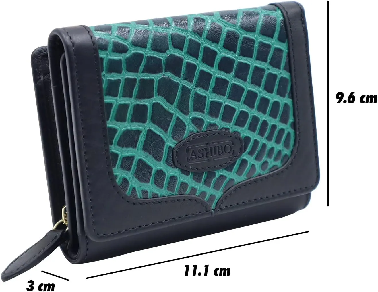 Tri Fold Nappa Flat Geniune Leather Large Capacity Croco Emobossed Printed Compact Wallet for Women With ID Windows Zipper Pocket Multipurpose Use phone holder wallet