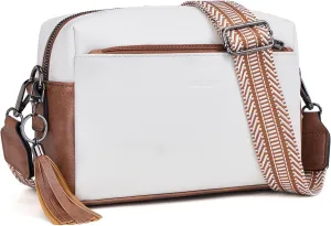 Triple Zip Small Crossbody Bag for women,Wide Strap Cell Phone Purse Shoulder Handbag Wallet with Credit Card Slots