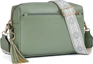 Triple Zip Small Crossbody Bag for women,Wide Strap Cell Phone Purse Shoulder Handbag Wallet with Credit Card Slots