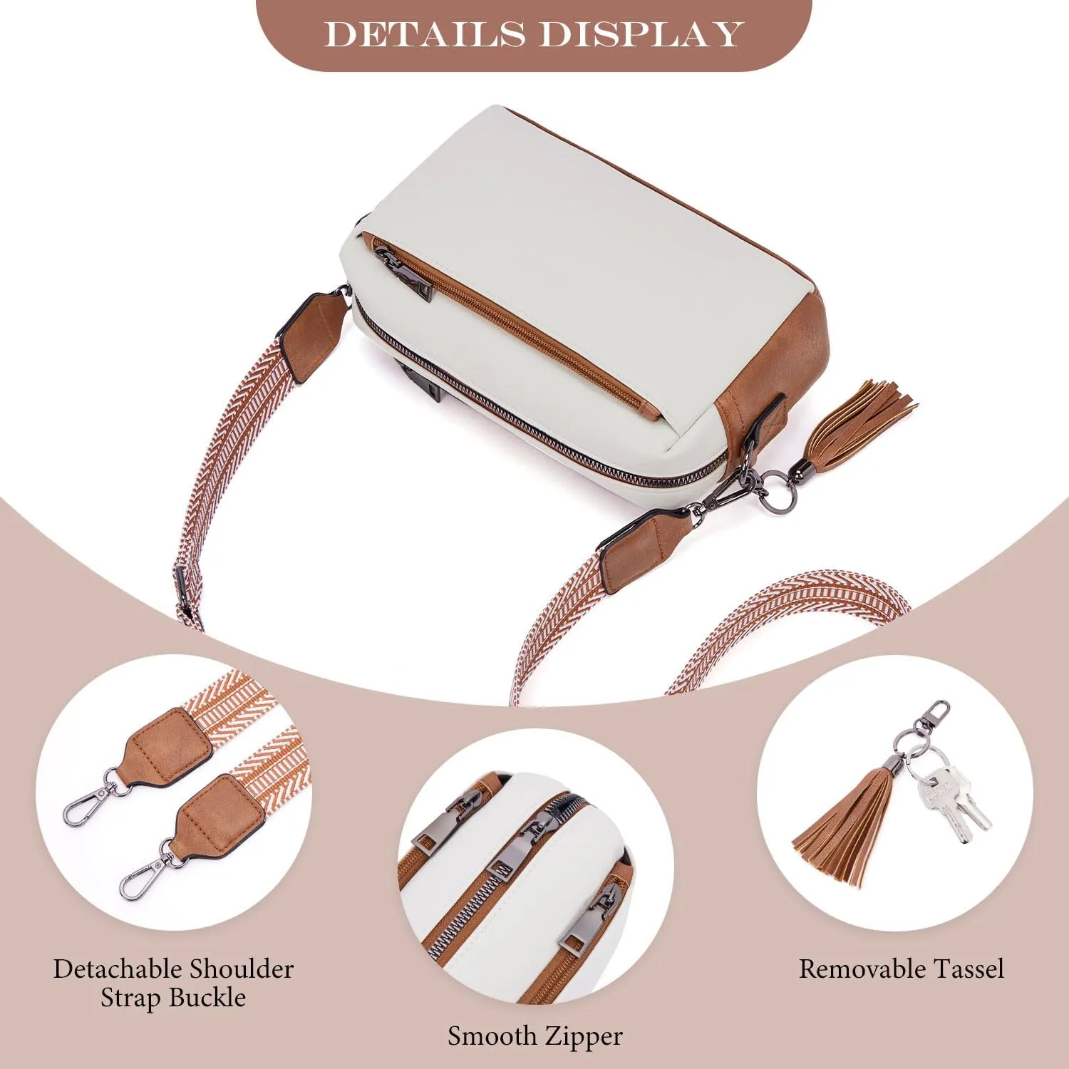 Triple Zip Small Crossbody Bag for women,Wide Strap Cell Phone Purse Shoulder Handbag Wallet with Credit Card Slots