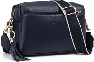 Triple Zip Small Crossbody Bag for women,Wide Strap Cell Phone Purse Shoulder Handbag Wallet with Credit Card Slots