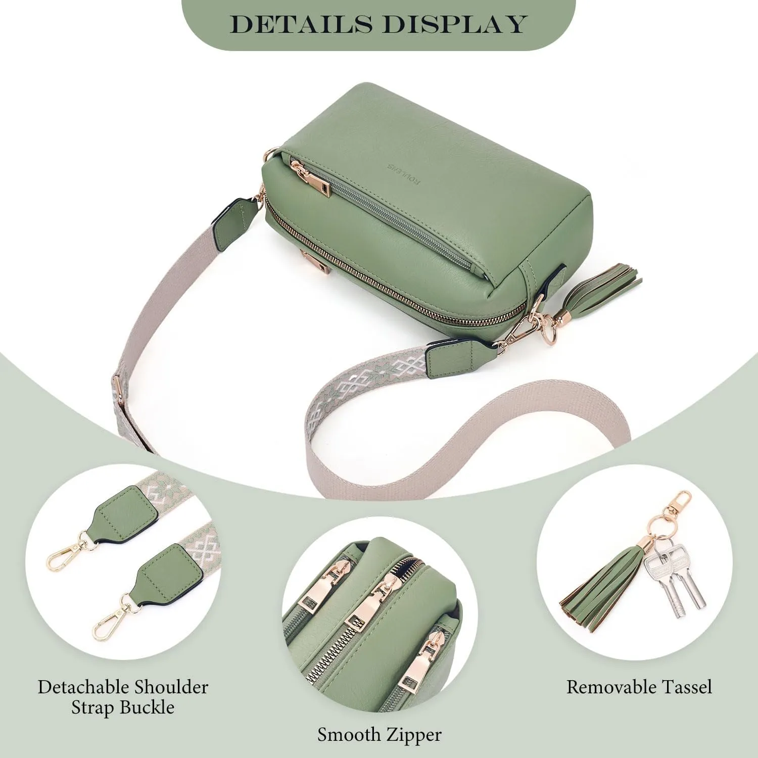 Triple Zip Small Crossbody Bag for women,Wide Strap Cell Phone Purse Shoulder Handbag Wallet with Credit Card Slots