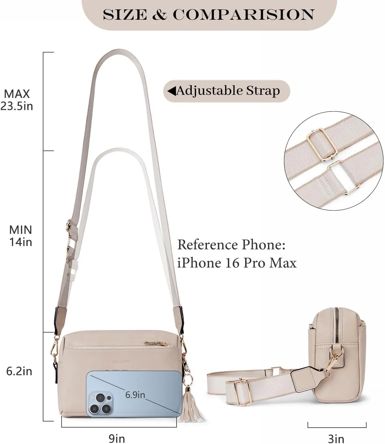 Triple Zip Small Crossbody Bag for women,Wide Strap Cell Phone Purse Shoulder Handbag Wallet with Credit Card Slots