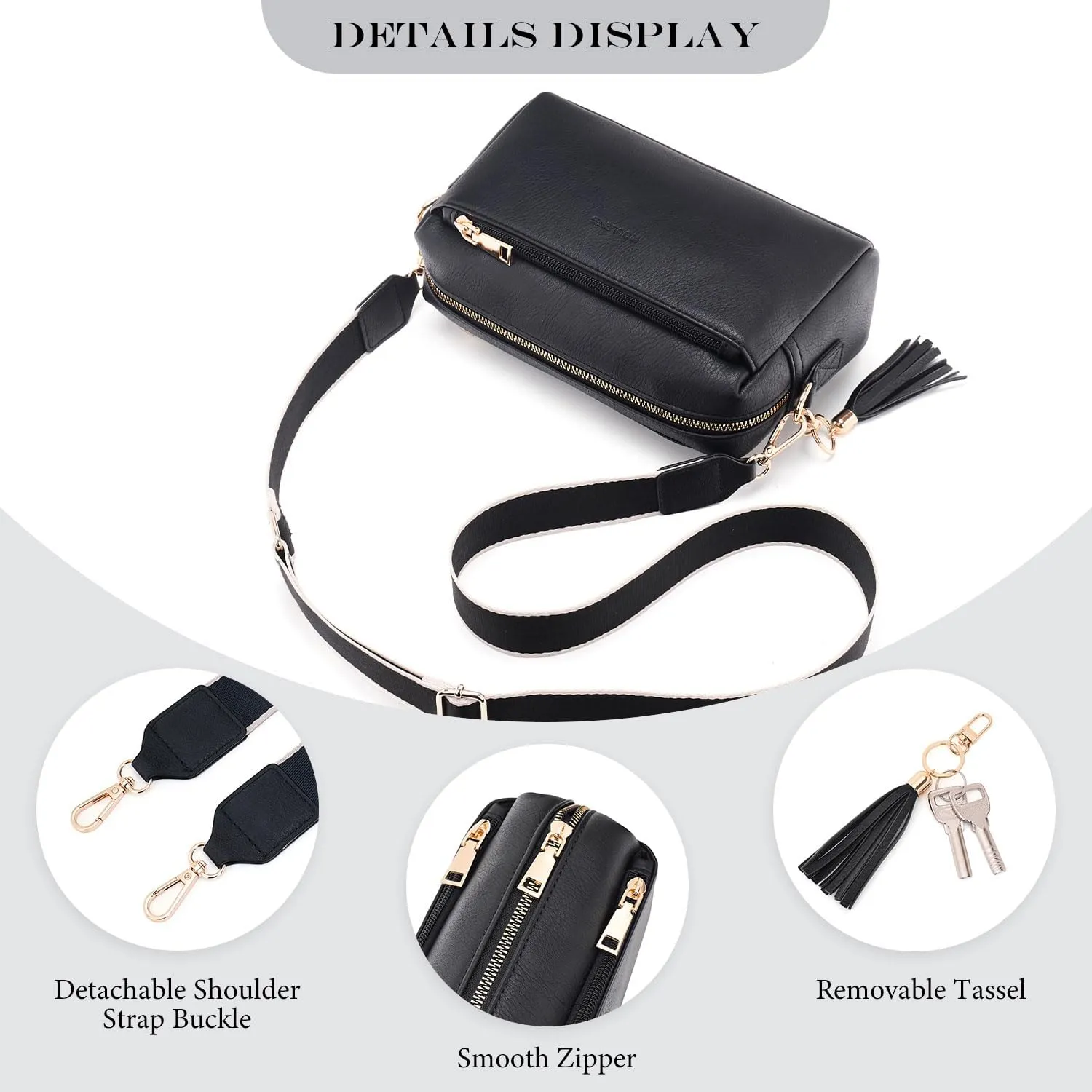 Triple Zip Small Crossbody Bag for women,Wide Strap Cell Phone Purse Shoulder Handbag Wallet with Credit Card Slots