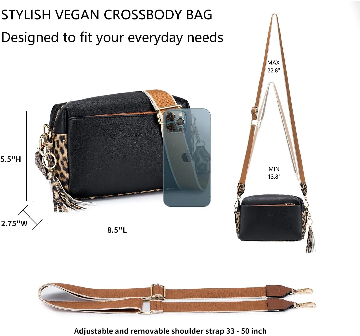 Triple Zip Small Crossbody Bag for women,Wide Strap Cell Phone Purse Shoulder Handbag Wallet with Credit Card Slots