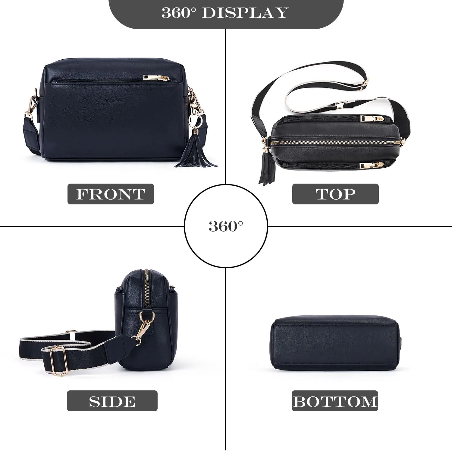 Triple Zip Small Crossbody Bag for women,Wide Strap Cell Phone Purse Shoulder Handbag Wallet with Credit Card Slots