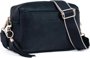 Triple Zip Small Crossbody Bag for women,Wide Strap Cell Phone Purse Shoulder Handbag Wallet with Credit Card Slots