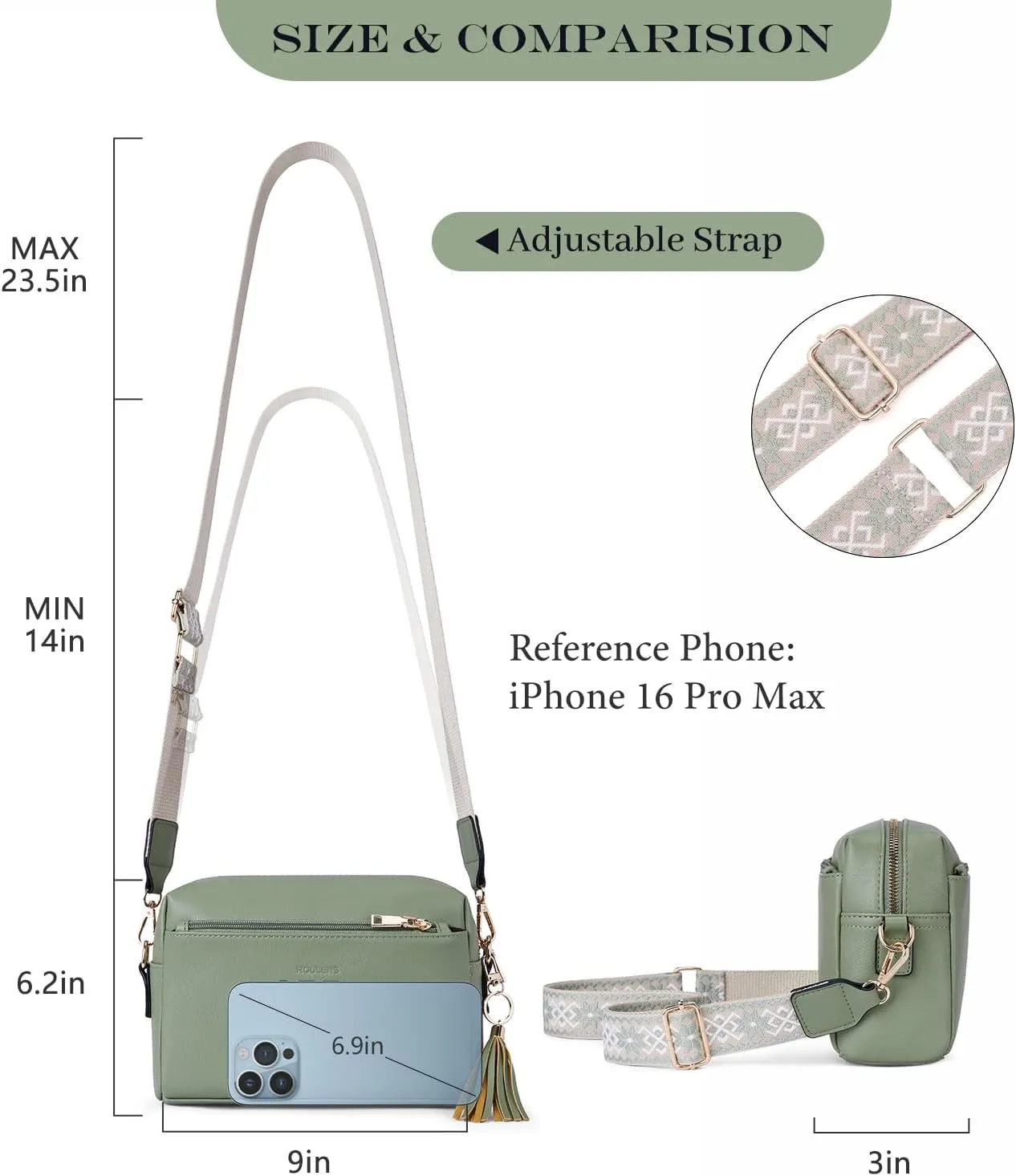 Triple Zip Small Crossbody Bag for women,Wide Strap Cell Phone Purse Shoulder Handbag Wallet with Credit Card Slots