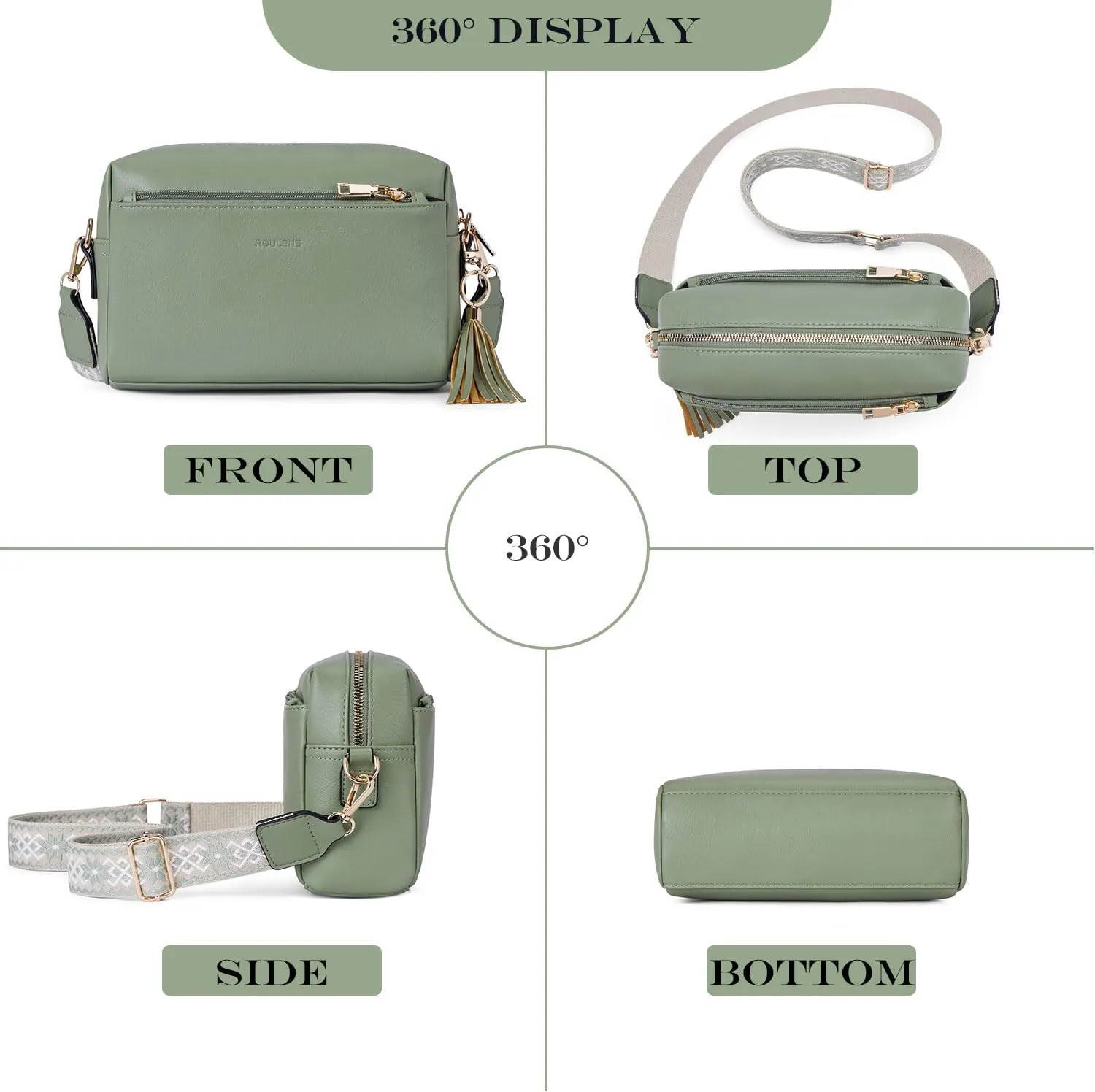 Triple Zip Small Crossbody Bag for women,Wide Strap Cell Phone Purse Shoulder Handbag Wallet with Credit Card Slots