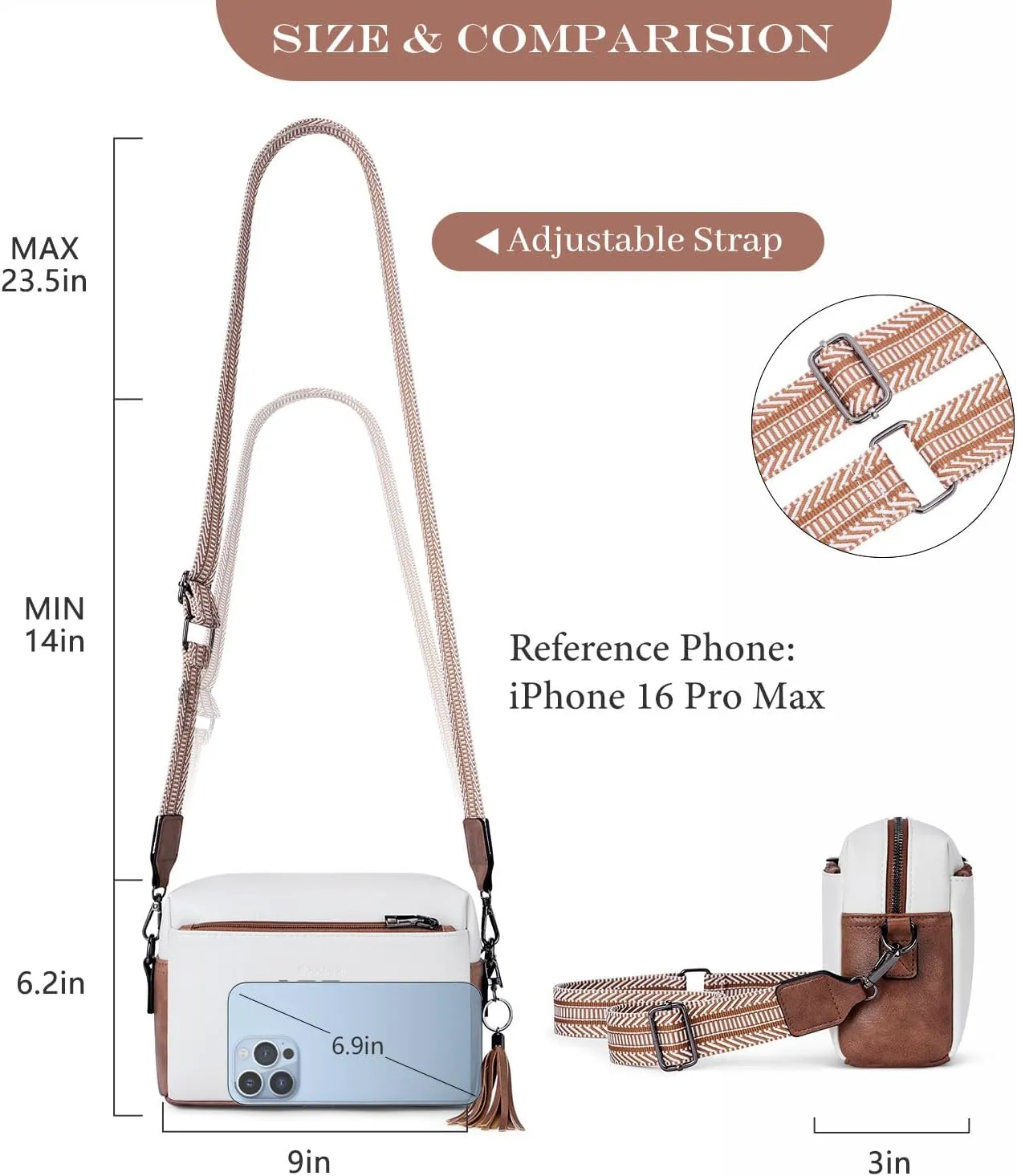 Triple Zip Small Crossbody Bag for women,Wide Strap Cell Phone Purse Shoulder Handbag Wallet with Credit Card Slots