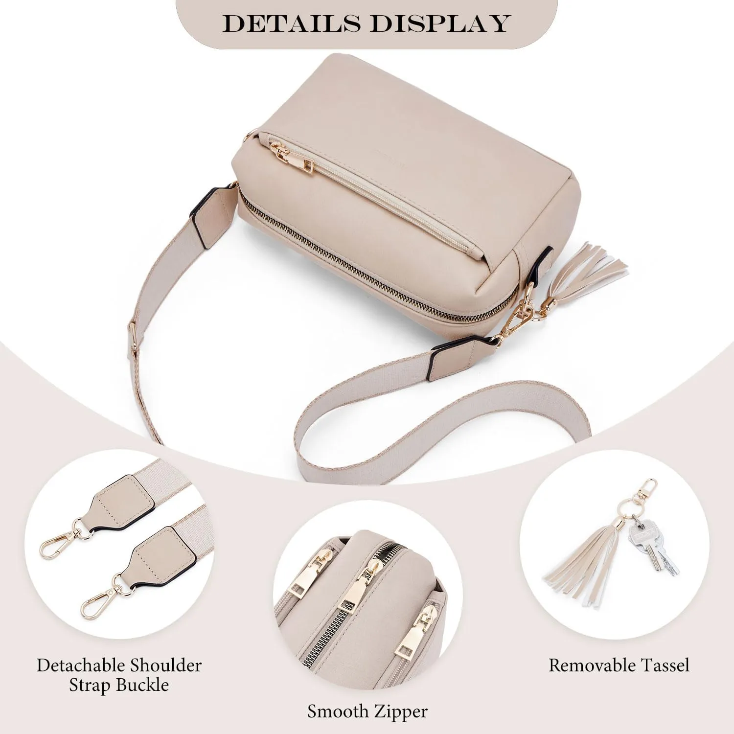 Triple Zip Small Crossbody Bag for women,Wide Strap Cell Phone Purse Shoulder Handbag Wallet with Credit Card Slots