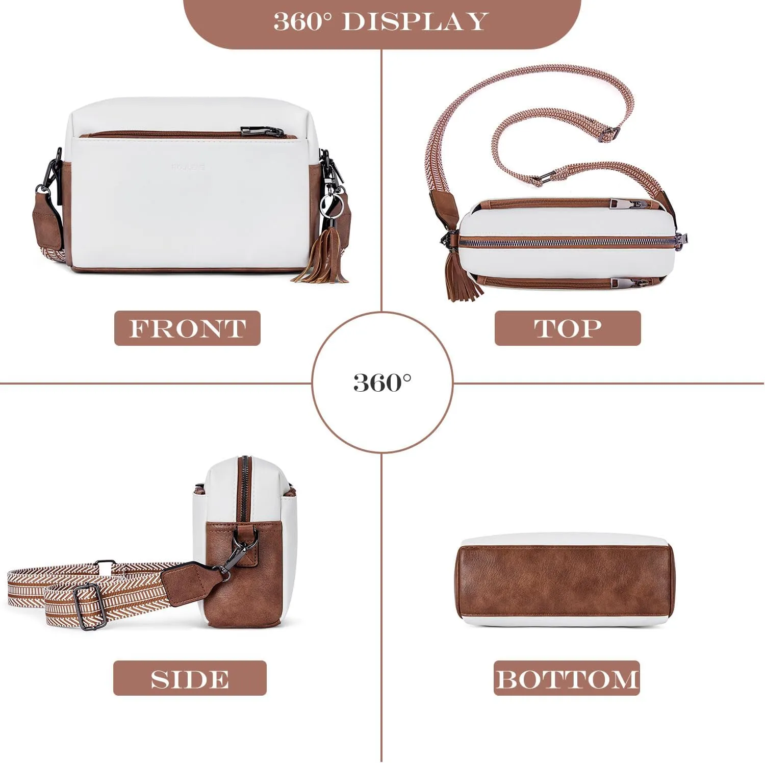 Triple Zip Small Crossbody Bag for women,Wide Strap Cell Phone Purse Shoulder Handbag Wallet with Credit Card Slots