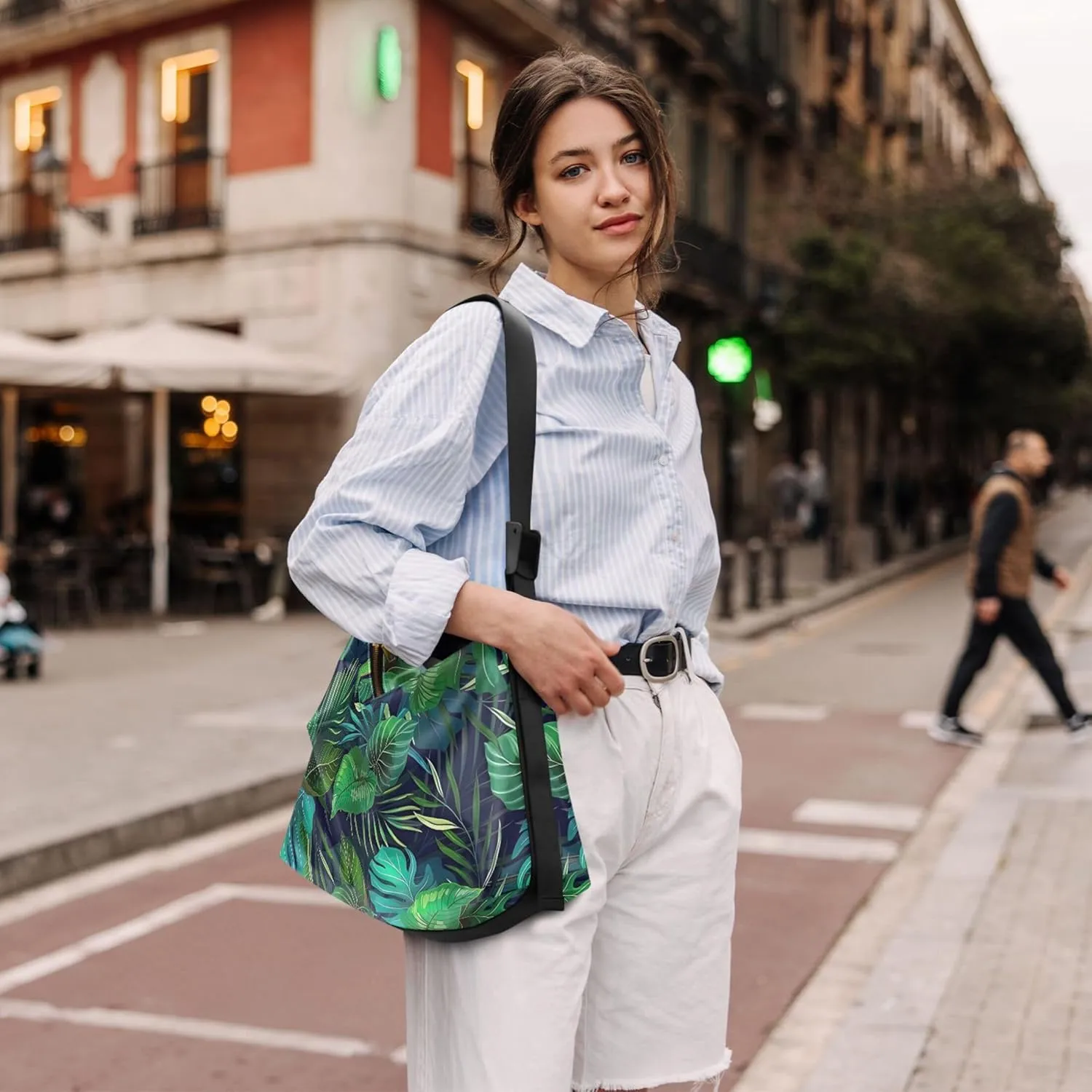 Tropical leaf Palm Monstera Green Hobo Women Handbag Leather Large Crossbody Bag Soft Animal Print Womens Fall Purses