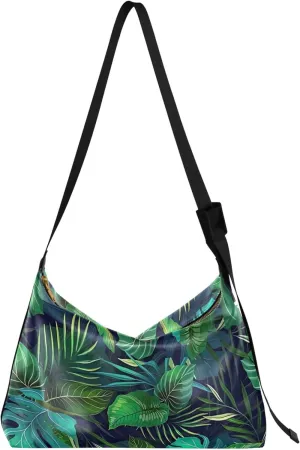 Tropical leaf Palm Monstera Green Hobo Women Handbag Leather Large Crossbody Bag Soft Animal Print Womens Fall Purses