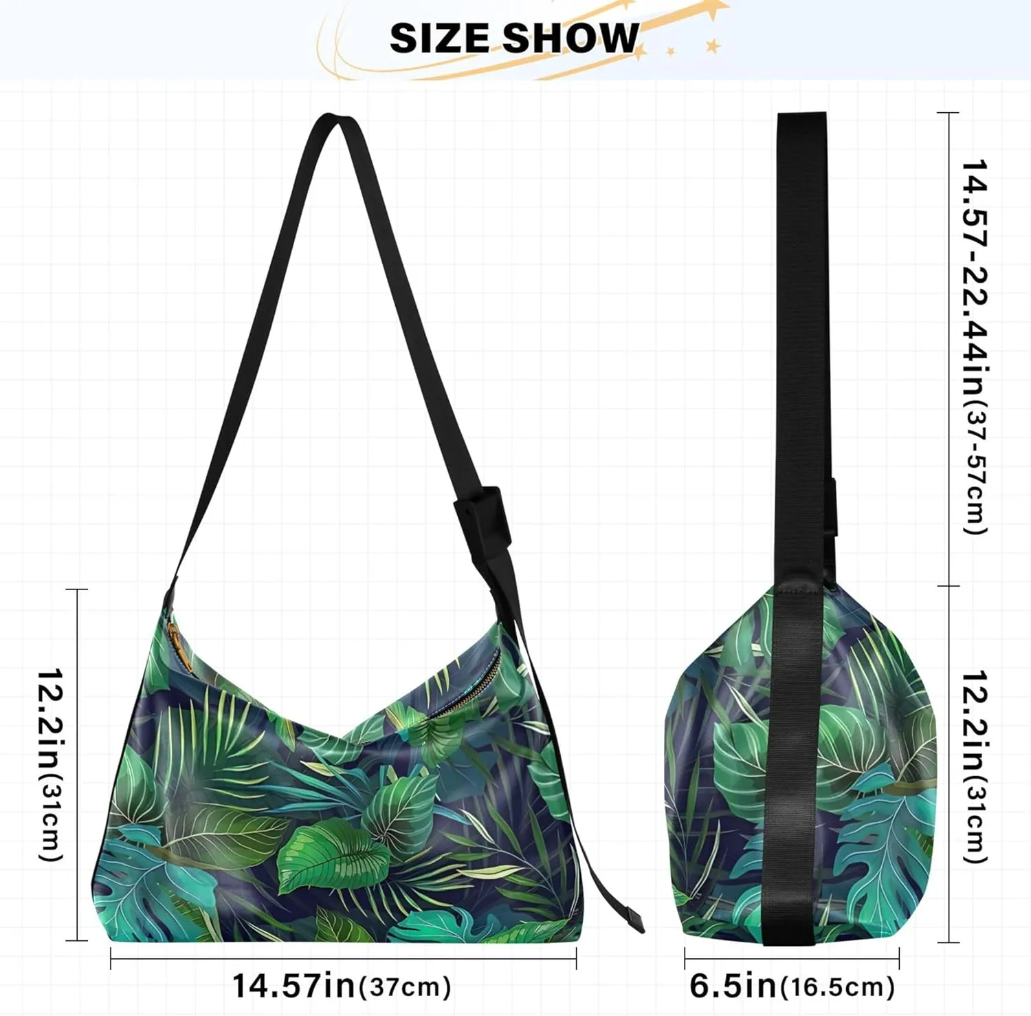 Tropical leaf Palm Monstera Green Hobo Women Handbag Leather Large Crossbody Bag Soft Animal Print Womens Fall Purses