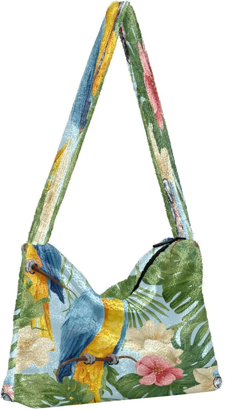 Tropical Leaves on White Women's Shoulder Bag, Long Shoulder Bag, Hand Bag for Ladies
