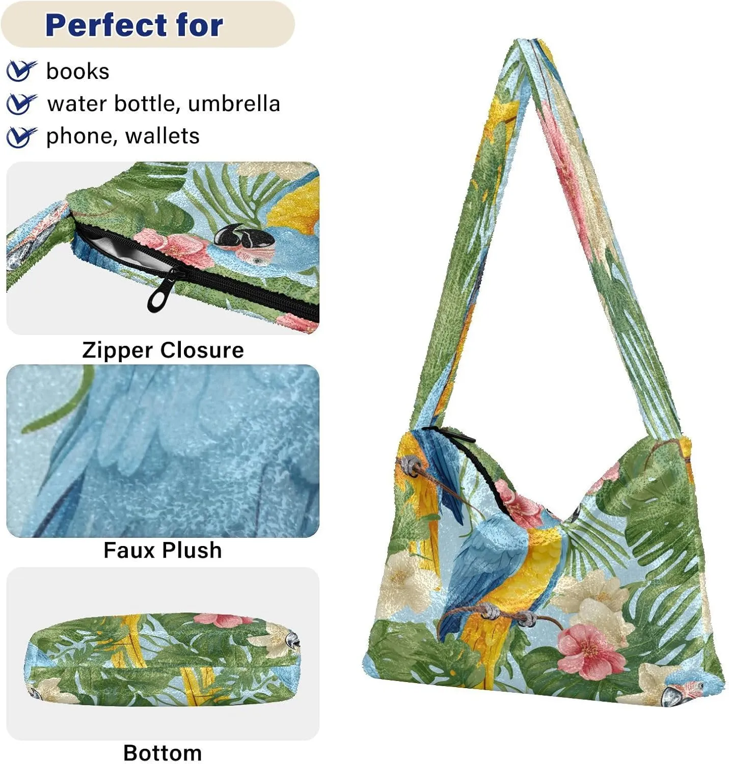 Tropical Leaves on White Women's Shoulder Bag, Long Shoulder Bag, Hand Bag for Ladies