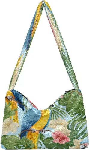 Tropical Leaves on White Women's Shoulder Bag, Long Shoulder Bag, Hand Bag for Ladies