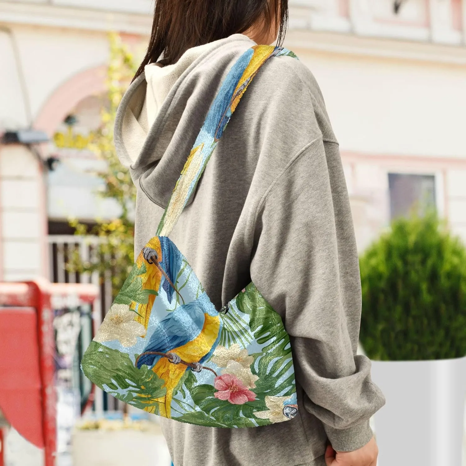 Tropical Leaves on White Women's Shoulder Bag, Long Shoulder Bag, Hand Bag for Ladies