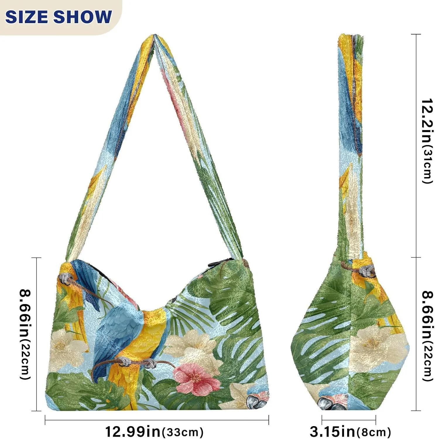 Tropical Leaves on White Women's Shoulder Bag, Long Shoulder Bag, Hand Bag for Ladies