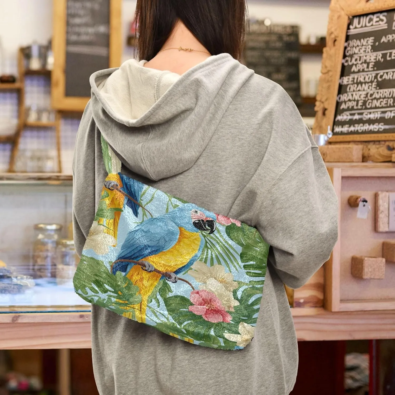 Tropical Leaves on White Women's Shoulder Bag, Long Shoulder Bag, Hand Bag for Ladies