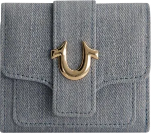 True Religion Women's Mini Wallet, Horseshoe Logo Small Compact Trifold Clutch Purse