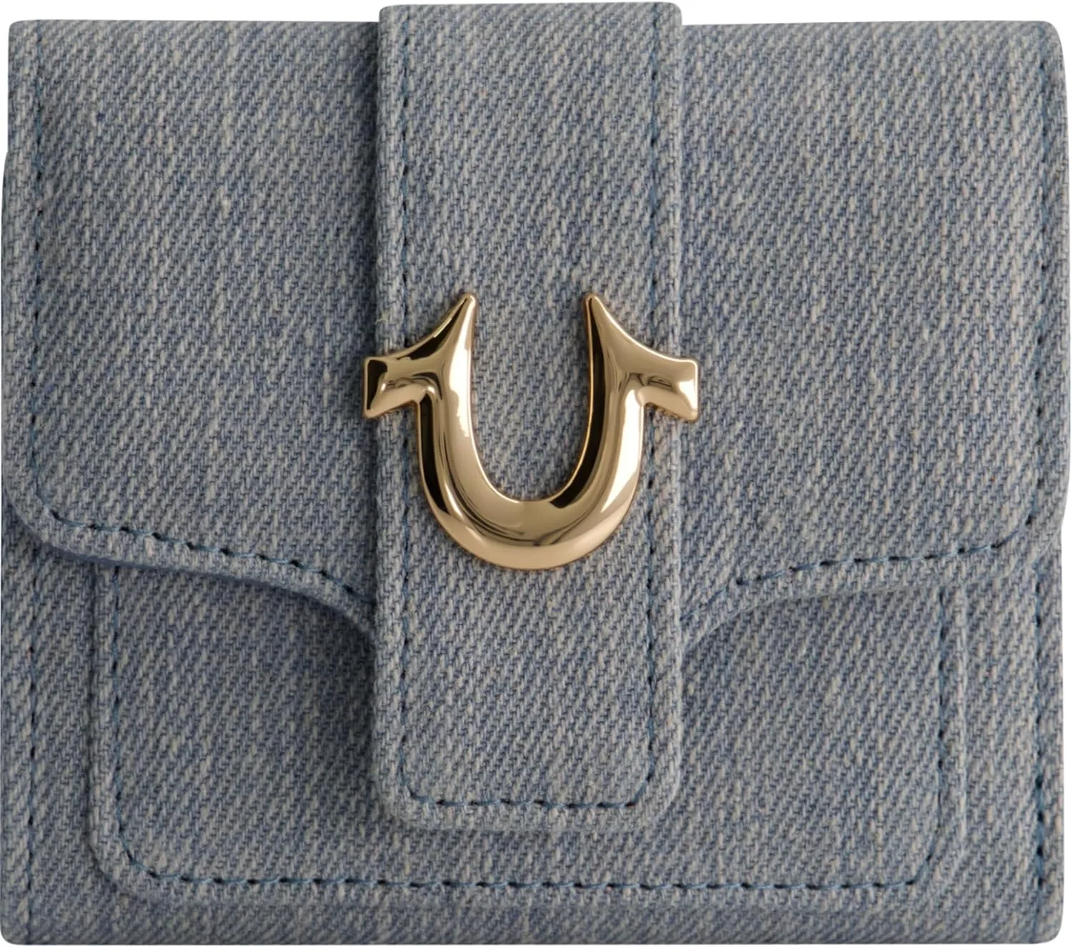 True Religion Women's Mini Wallet, Horseshoe Logo Small Compact Trifold Clutch Purse