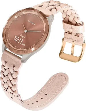 TRUMiRR Watch Band for Garmin Vivoactive 4S 40mm / Venu 2S / Venu 3S / Vivomove 3S / Forerunner 265S Rose Gold Women, 18mm Braided Leather Watchband Handmade Strap for Fossil Women's Gen 6 42mm / Gen 5E 42mm / Charter HR