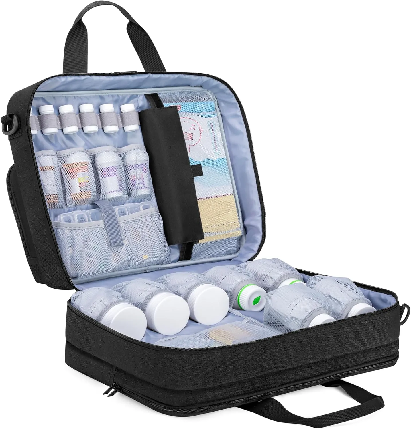Trunab Large Lockable Prescription Bottle Organizer, 15.6" Laptop Briefcase, Securely Medicine Storage Bag, for Travel, Business, Home Visit (with TSA-Accepted Lock)