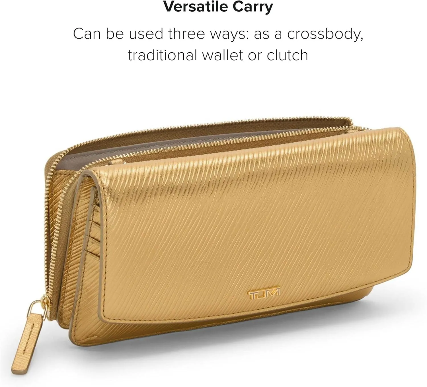 TUMI - Belden Crossbody Wallet Bag - Multipurpose Leather Travel Wallet - With Pockets & Card Holder - 4.5" x 8.0" x 1.3" - Gold