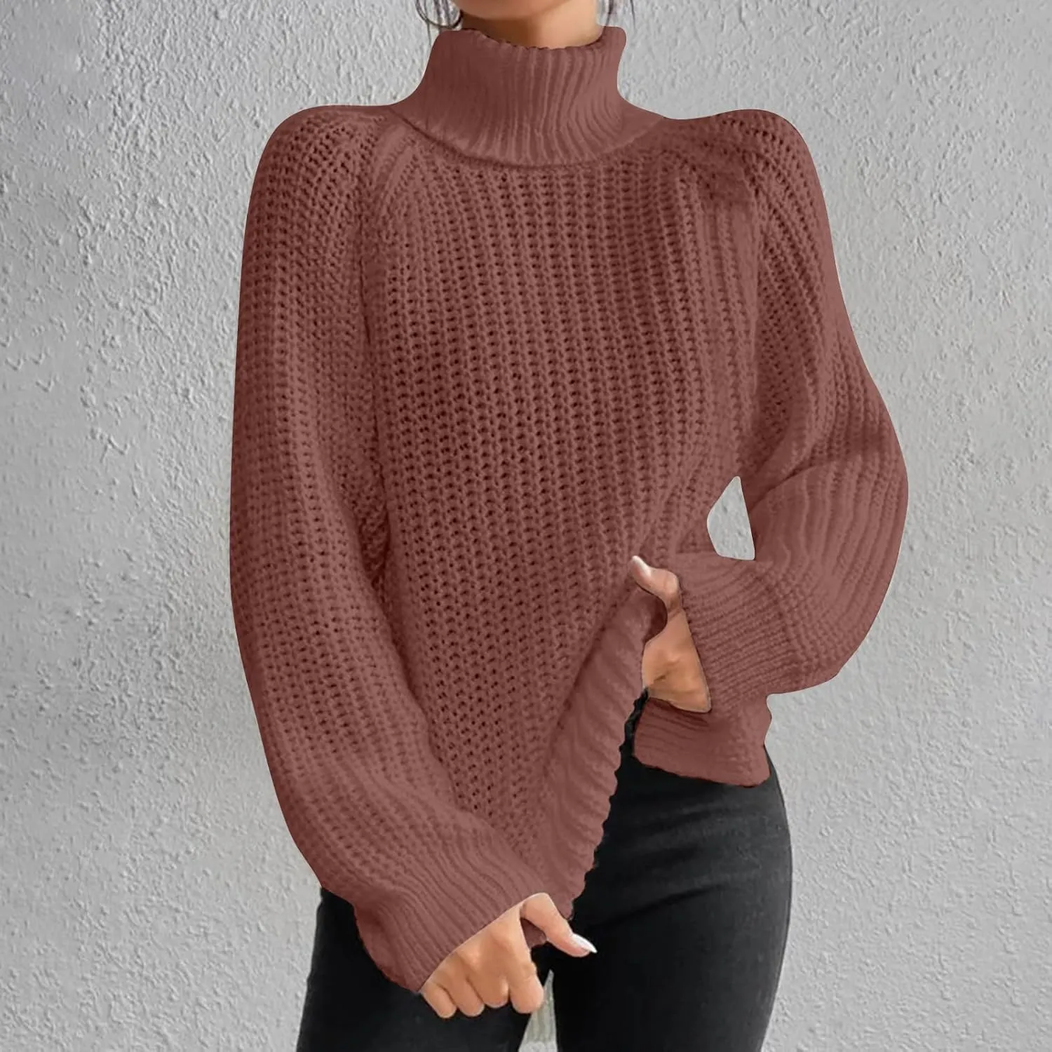 Turtleneck Sweaters for Women Winter Warm Long Sleeve Fitted Chunky Knit Pullover Sweater Tops Dressy Casual