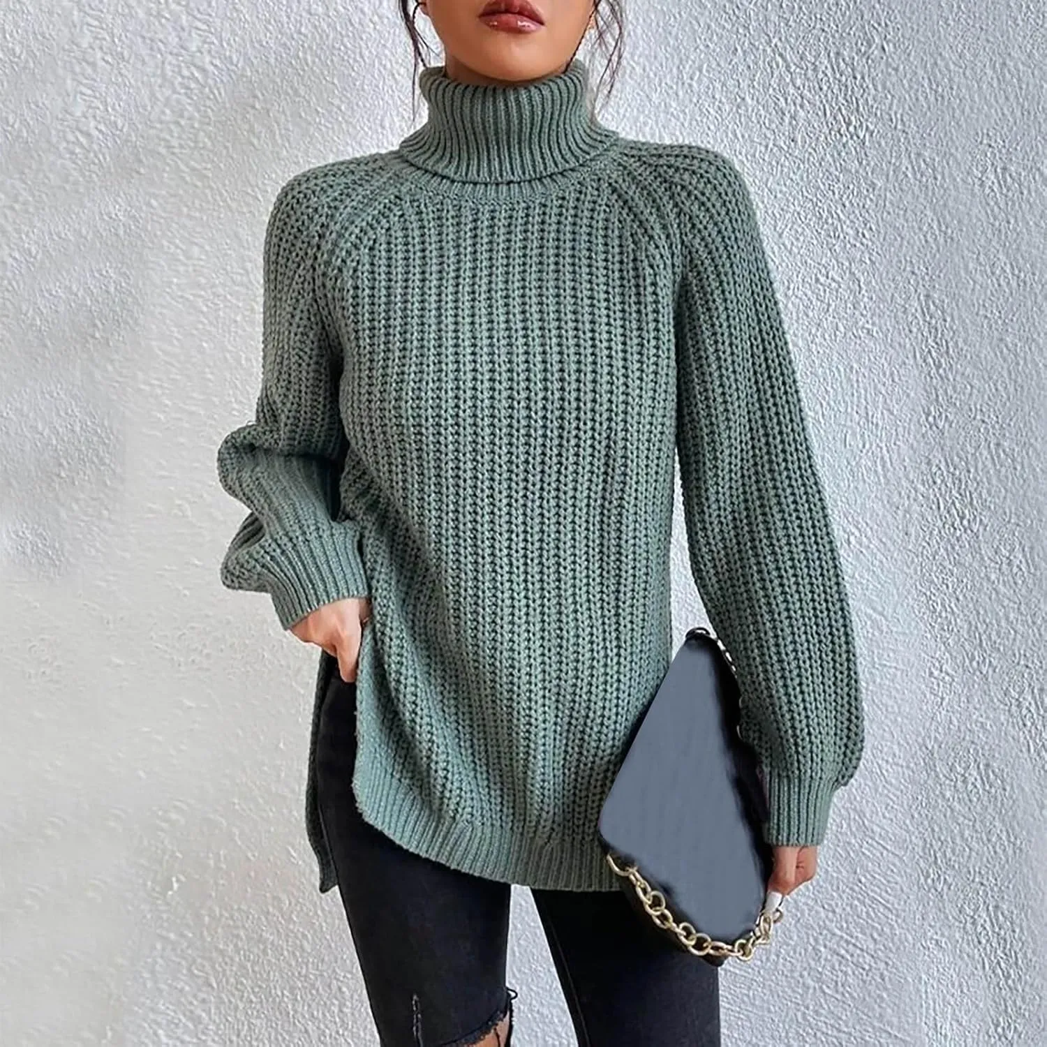 Turtleneck Sweaters for Women Winter Warm Long Sleeve Fitted Chunky Knit Pullover Sweater Tops Dressy Casual