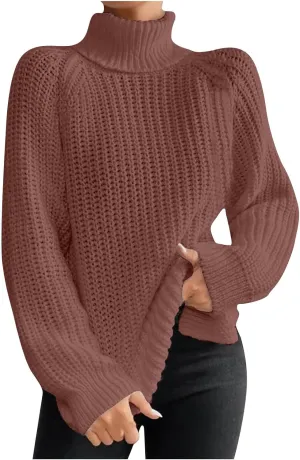 Turtleneck Sweaters for Women Winter Warm Long Sleeve Fitted Chunky Knit Pullover Sweater Tops Dressy Casual