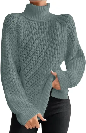 Turtleneck Sweaters for Women Winter Warm Long Sleeve Fitted Chunky Knit Pullover Sweater Tops Dressy Casual
