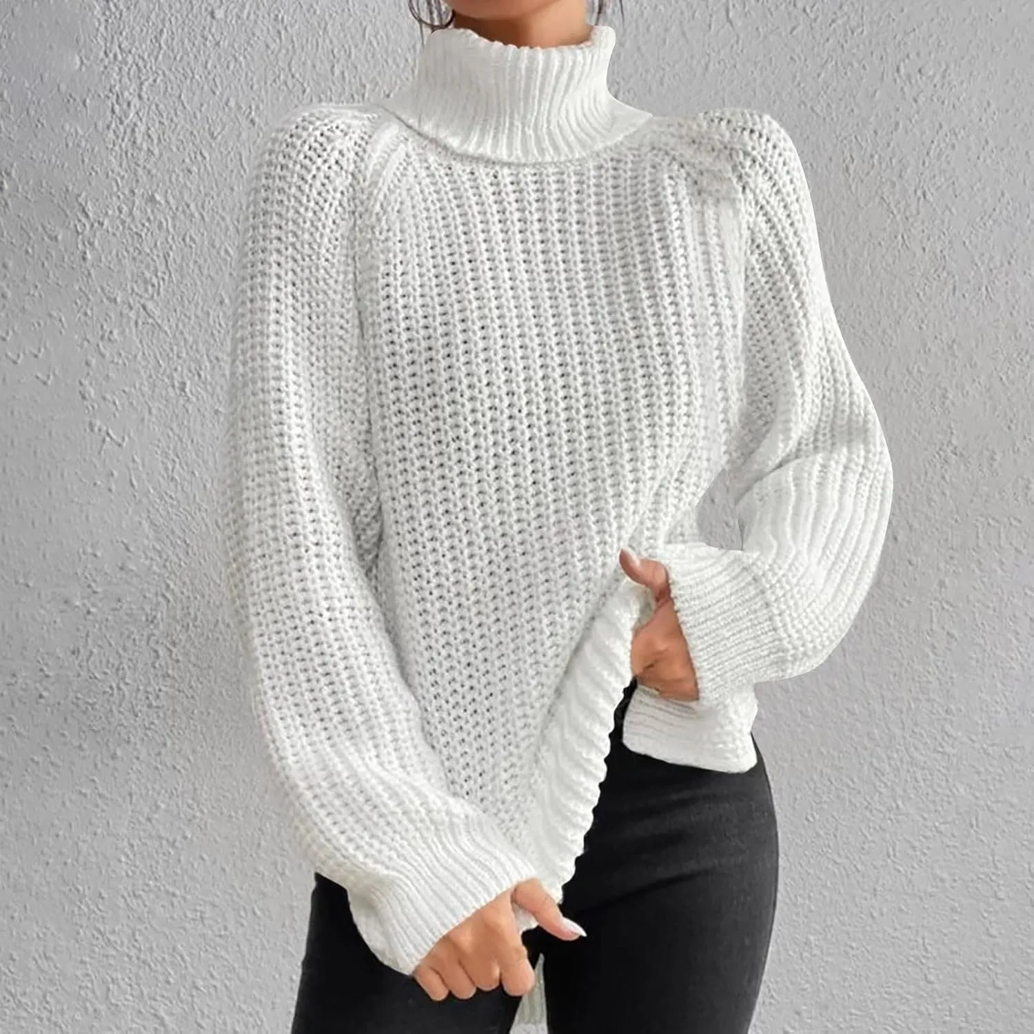 Turtleneck Sweaters for Women Winter Warm Long Sleeve Fitted Chunky Knit Pullover Sweater Tops Dressy Casual