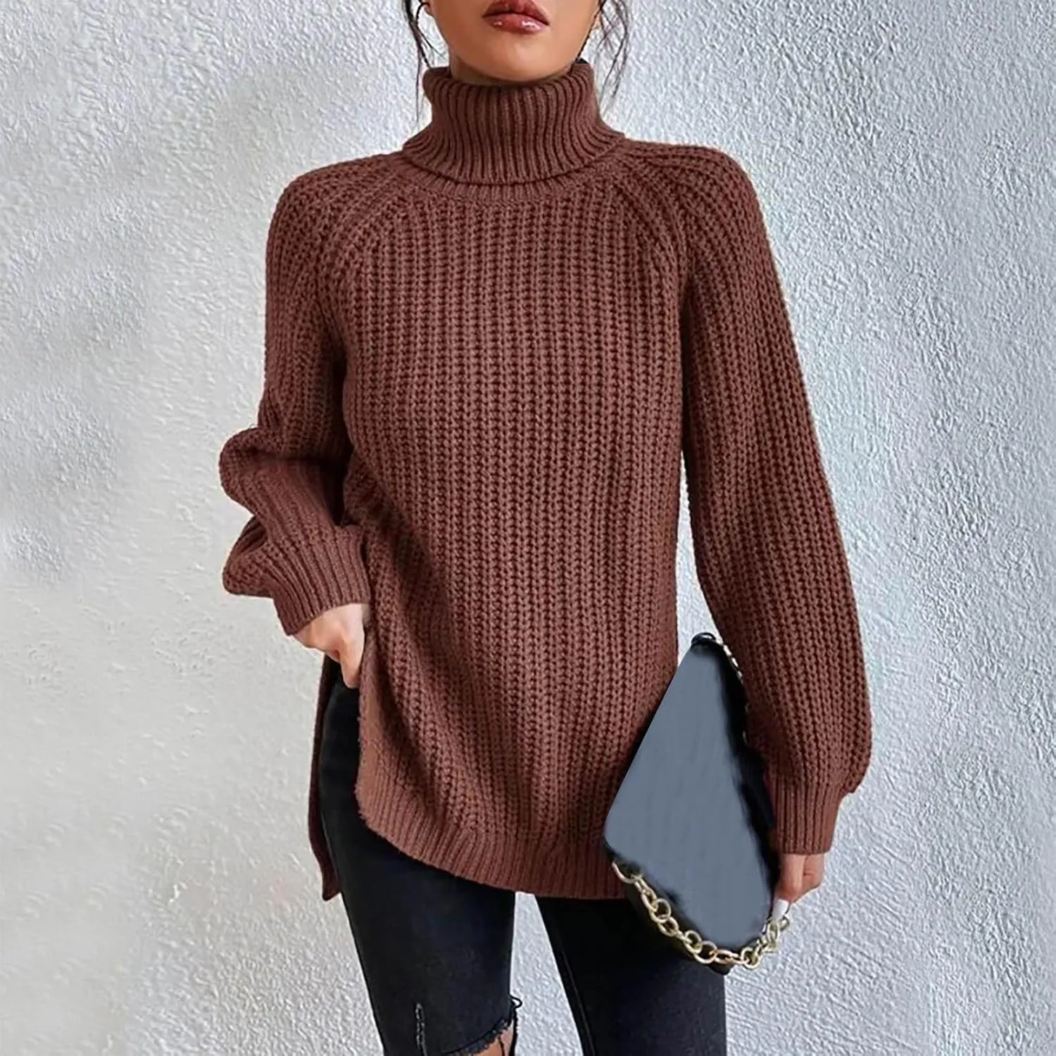 Turtleneck Sweaters for Women Winter Warm Long Sleeve Fitted Chunky Knit Pullover Sweater Tops Dressy Casual