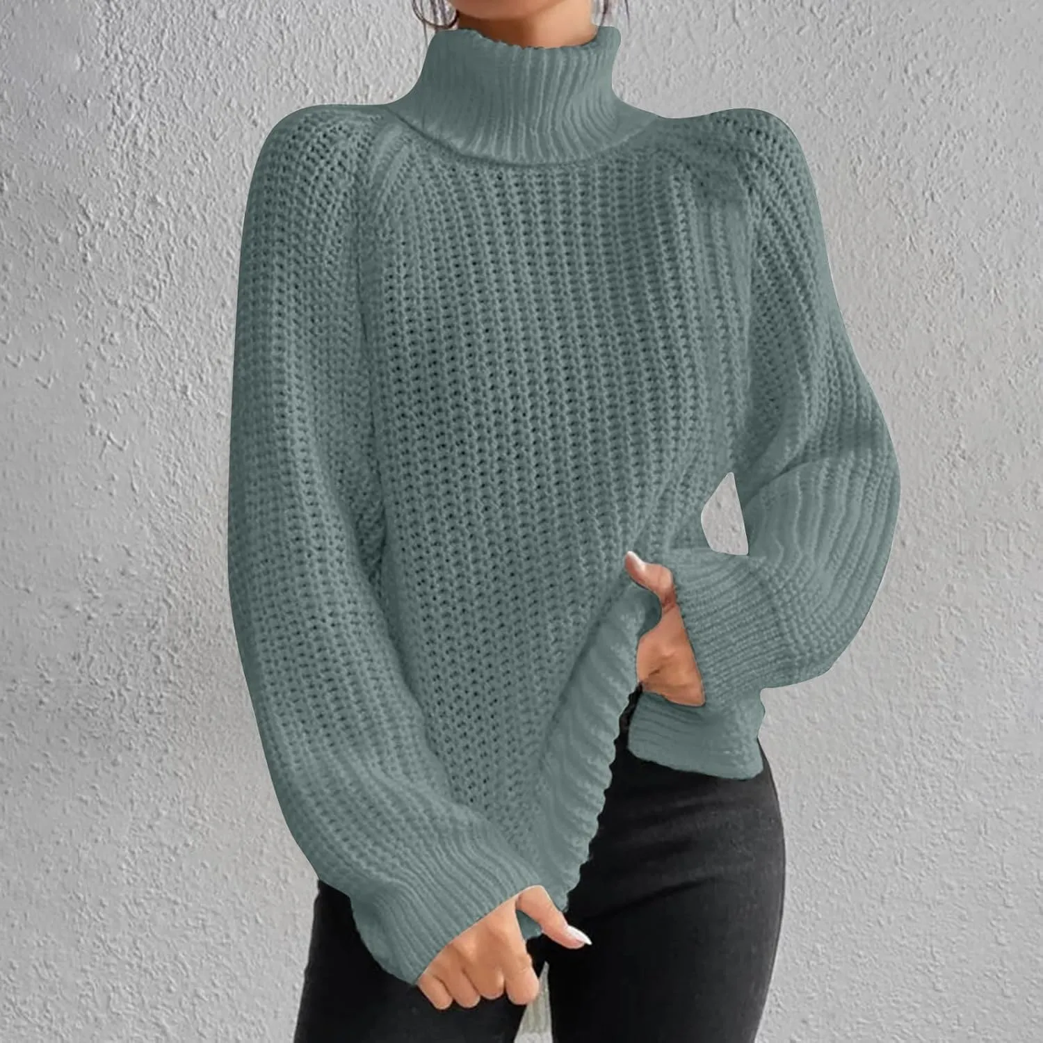Turtleneck Sweaters for Women Winter Warm Long Sleeve Fitted Chunky Knit Pullover Sweater Tops Dressy Casual