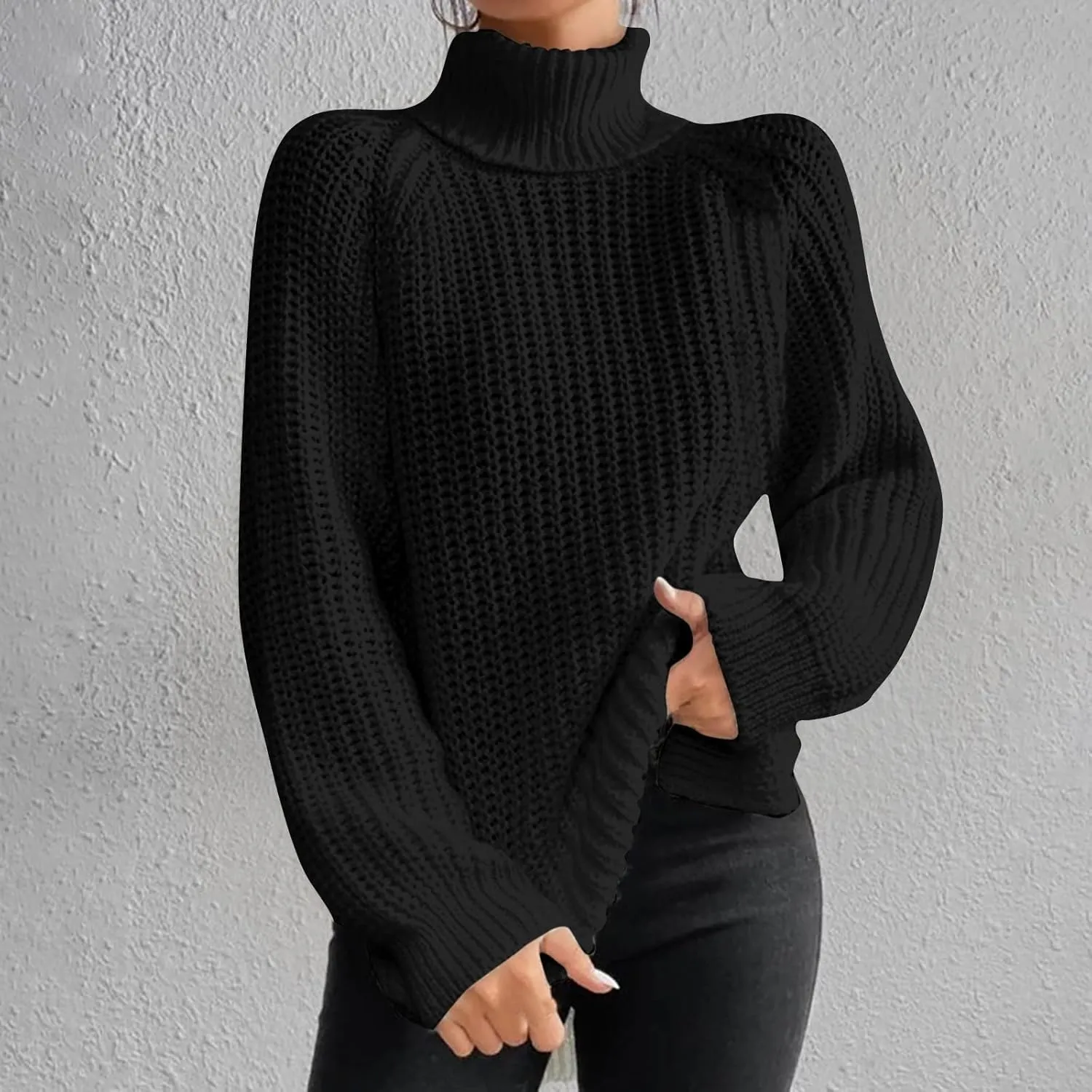 Turtleneck Sweaters for Women Winter Warm Long Sleeve Fitted Chunky Knit Pullover Sweater Tops Dressy Casual